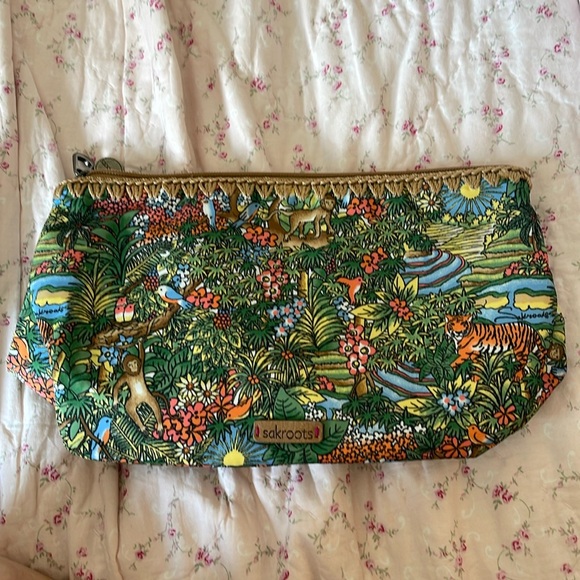 Sakroots Cosmetic Bag Bali Wana Animal Rain Forest Jungle Green Essentials Large - Picture 10 of 10